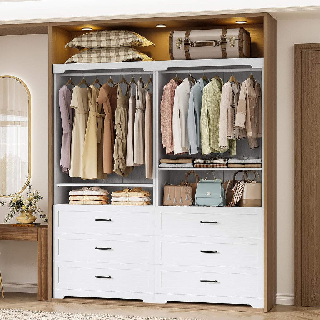 IRONCK Freestanding Closet System with Adjustable Shelves & 3 Drawers | Closet Organizer with Hanging Rod, Ideal for Bedrooms, Apartments and Small Closet Storage, 31.5" White