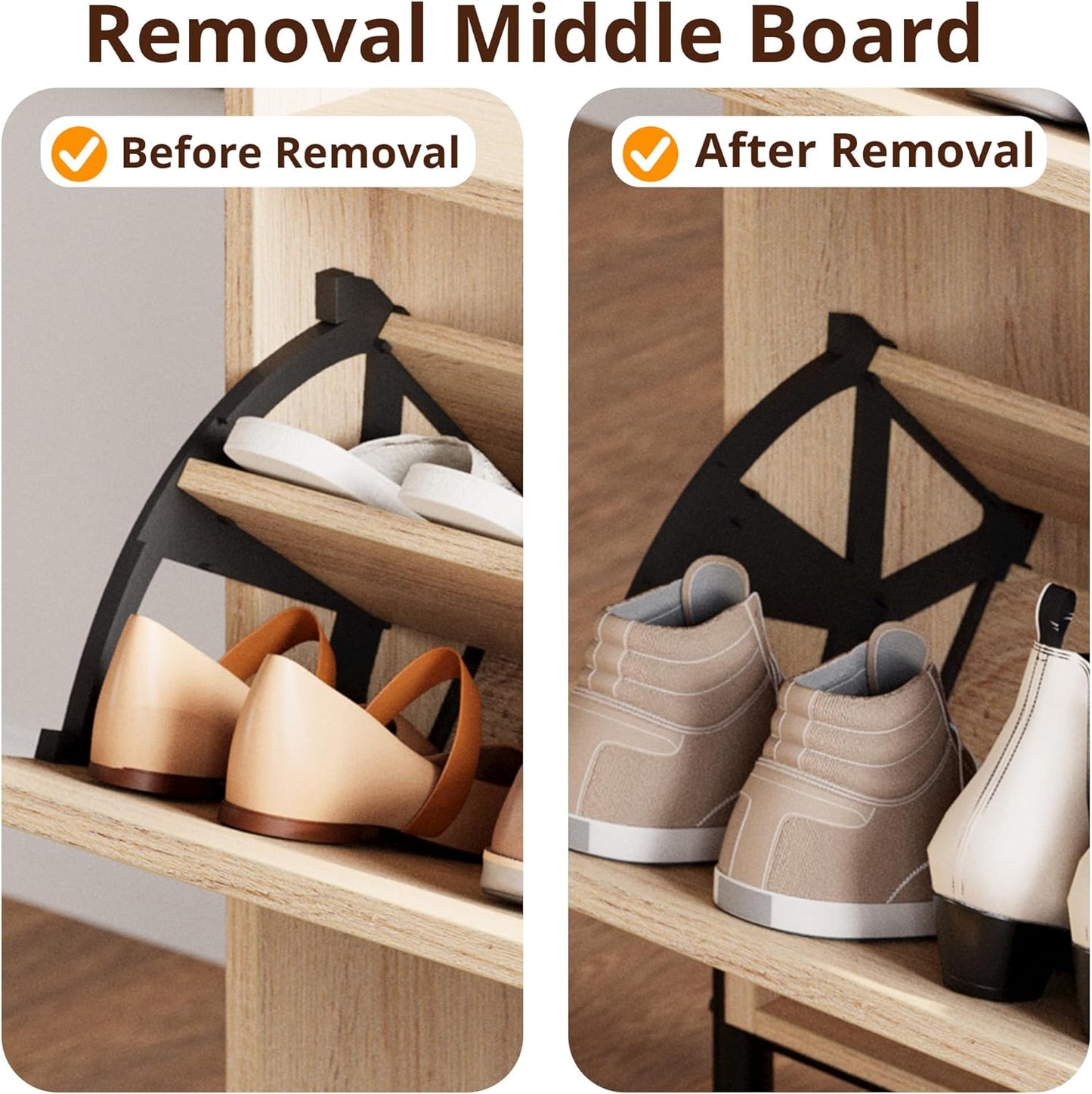 7 Furniture Shoe Cabinet Storage with 2 Flip Drawers, Free Standing Wooden Shoe Storage Organizer Cabinet with Rattan Doors for Entryway, Narrow Shoe Rack Cabinet, Oak