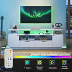 IRONCK TV Stand for TVs 85 inch with Power Outlet and LED Lights, White