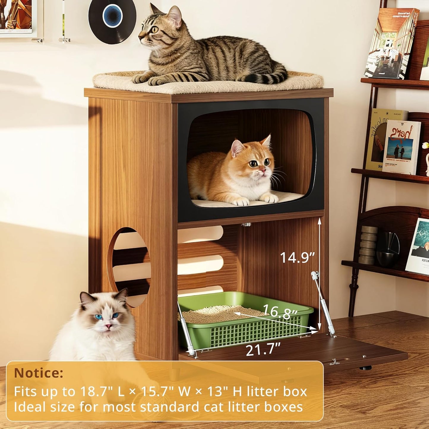 IRONCK Cat House for Indoor 2-in-1 Wooden Cat Condo with Scratching Board, Walnut