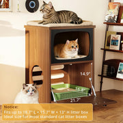 IRONCK Cat House for Indoor 2-in-1 Wooden Cat Condo with Scratching Board, Walnut