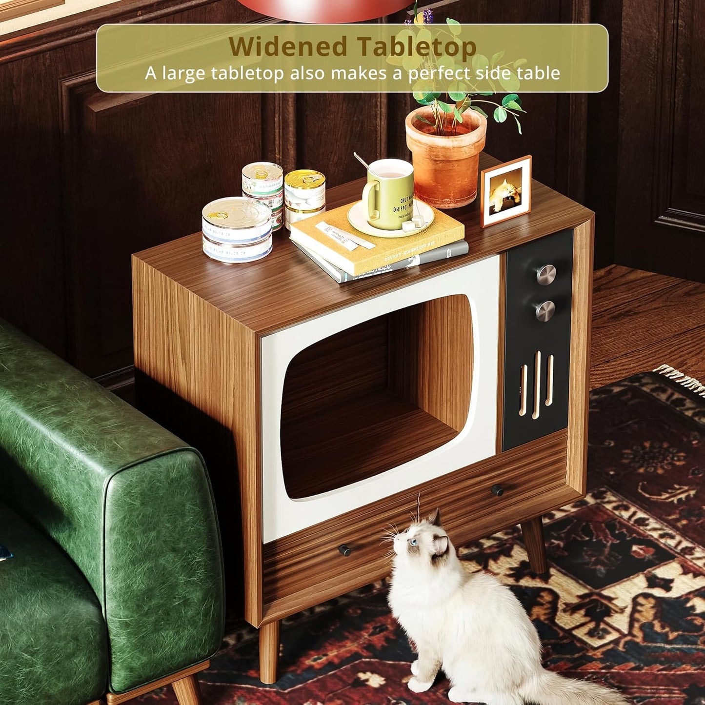 IRONCK Cat House for Indoor, Cat Furniture & Side Table for Living Room and Bedroom Decoration, Walnut