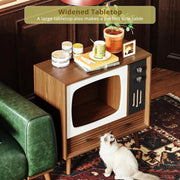 IRONCK Cat House for Indoor, Cat Furniture & Side Table for Living Room and Bedroom Decoration, Walnut