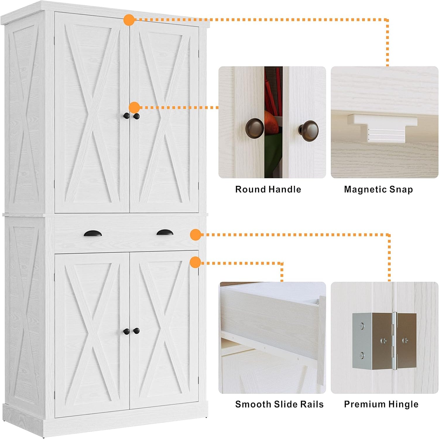 IRONCK Kitchen Pantry Storage Cabinet 72.6" H, with Barn Doors, White