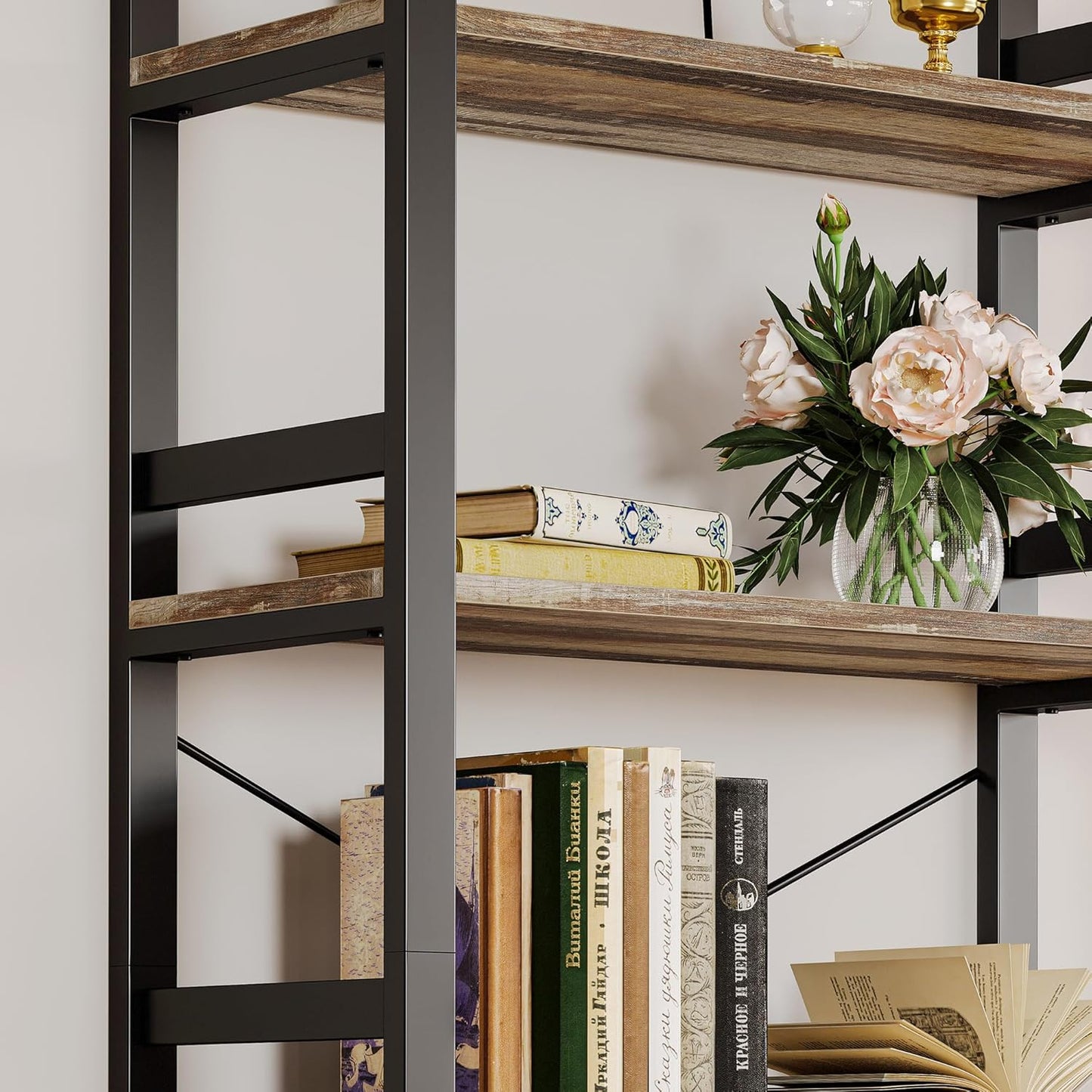IRONCK Bookshelf, 31.5in Wide Shelf 6 Tier Bookcase,shelf Vintage Industrial Style Bookshelves