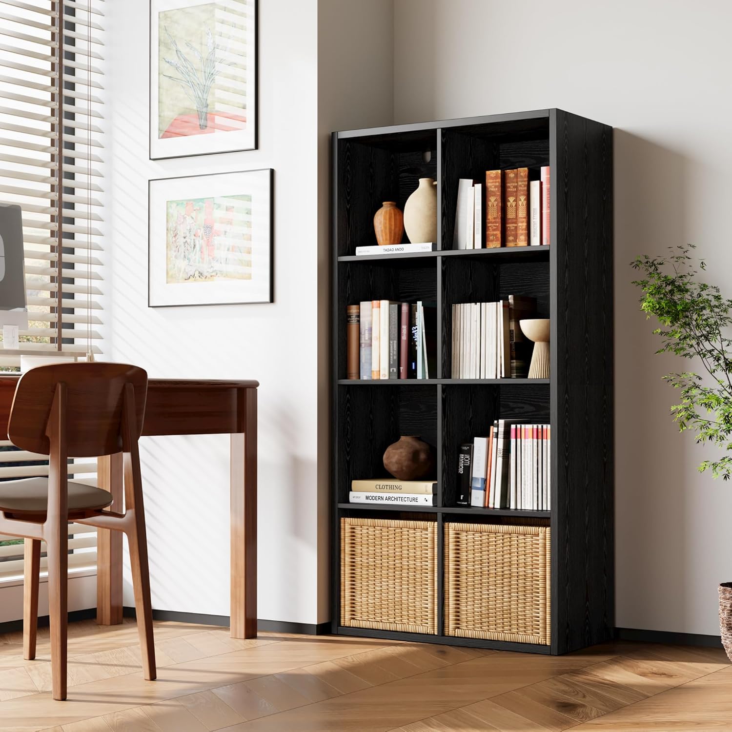 IROCNK 8-Cube Bookshelf, Horizontally & Vertically Reversible, Black