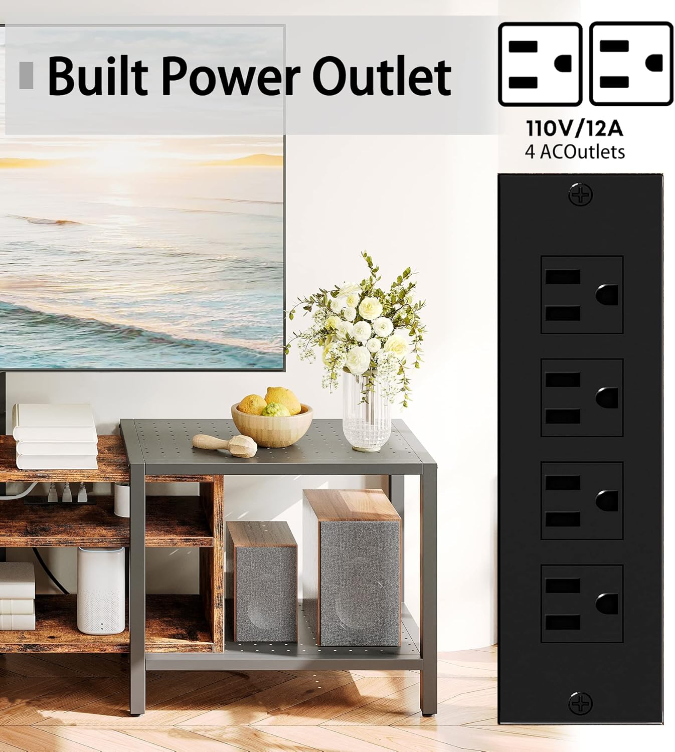 IRONCK 79 Inch TV Stand for TVs up to 85 Inch with Mount and Power Outlet