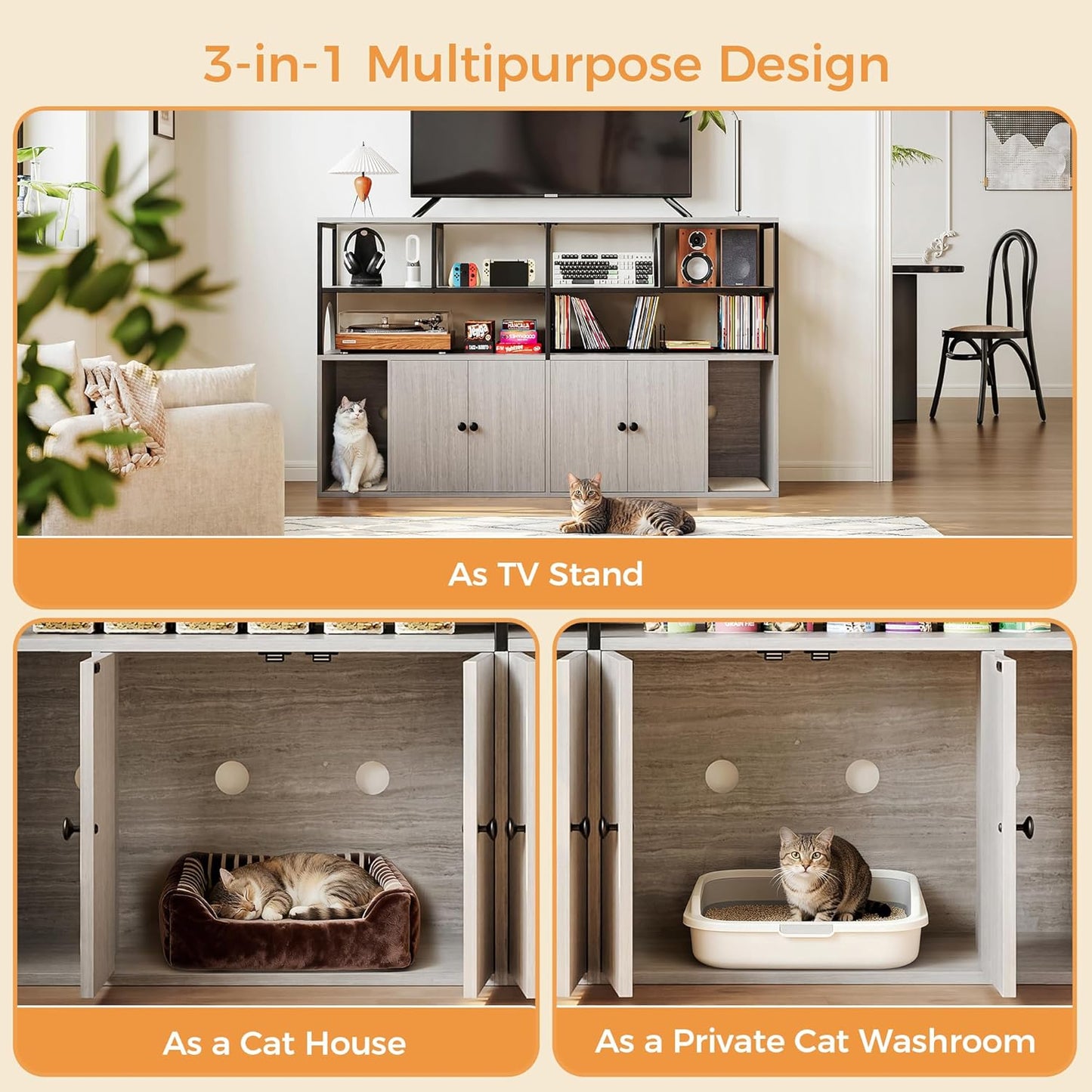 IRONCK 59 Inches Litter Box Enclosure, 2-in-1 Hidden Litter Box