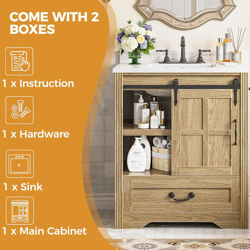 IRONCK 30 Inch Farmhouse Bathroom Vanity with Sink, Drawers