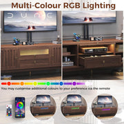 IRONCK TV Stand for 70 Inch TV, LED Lighting and Charging Station, Walnut