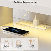 IRONCK TV Stand for TVs 85 inch with Power Outlet and LED Lights, White