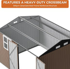 IRONCK 10x8.2FT Outdoor Storage Shed with Clear Window, Tool Shed, Brown Lockable Doors, Breathable Ventilation, 9.5x8 FT Base, Outdoor Shed For Generators/Bikes/Wheelbarrows