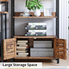 IRONCK 4-Tier Ladder Bookshelf with Louvered Doors, Rustic Brown
