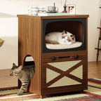 IRONCK Cat House for Indoor 2-in-1 Wooden Cat Condo with Scratching Board, Walnut