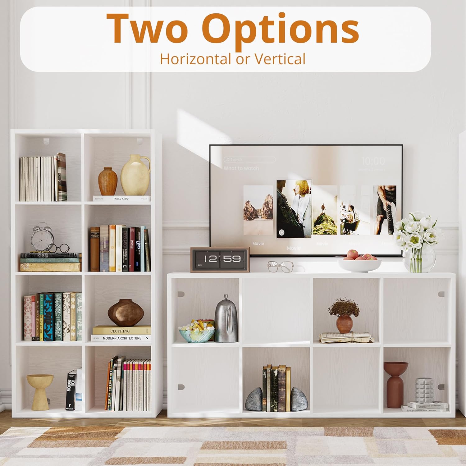 IROCNK 8-Cube Bookshelf, Horizontally & Vertically Reversible, White