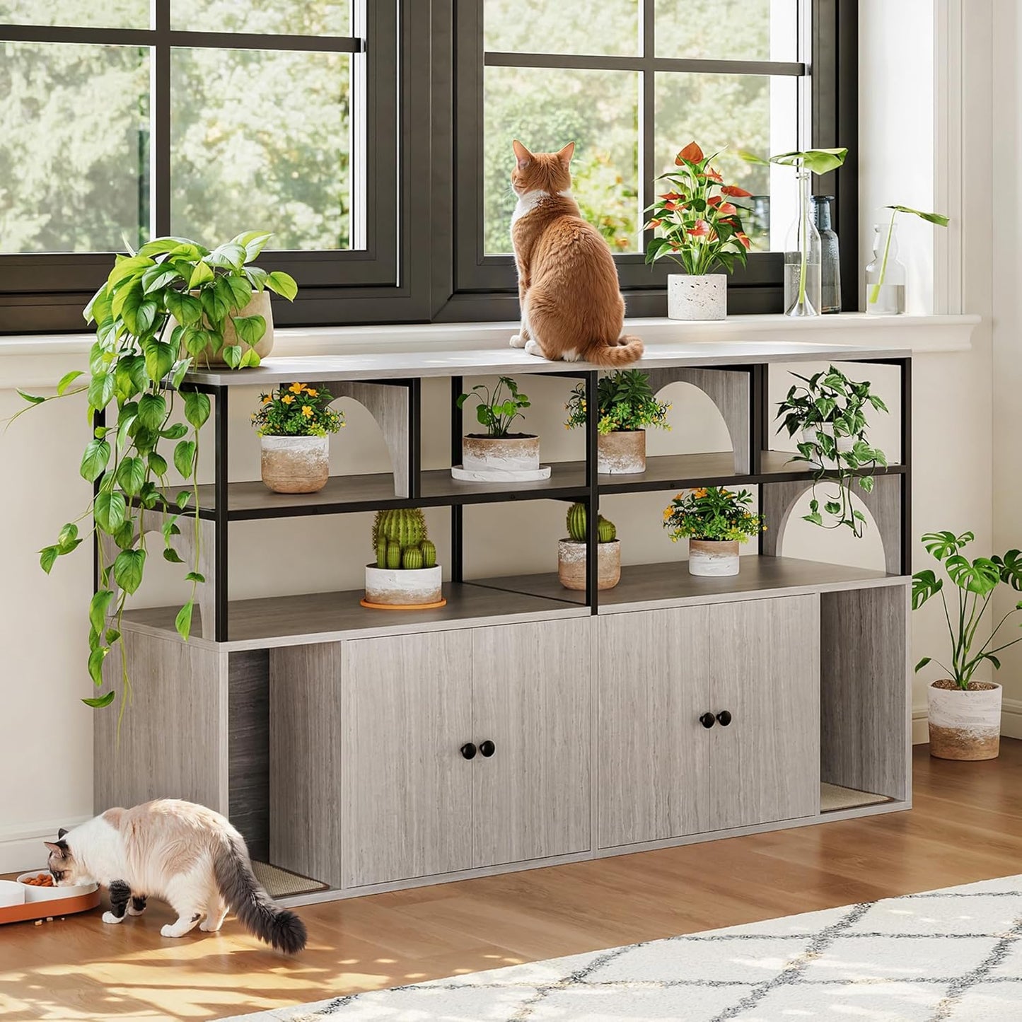 IRONCK 59 Inches Litter Box Enclosure, 2-in-1 Hidden Litter Box