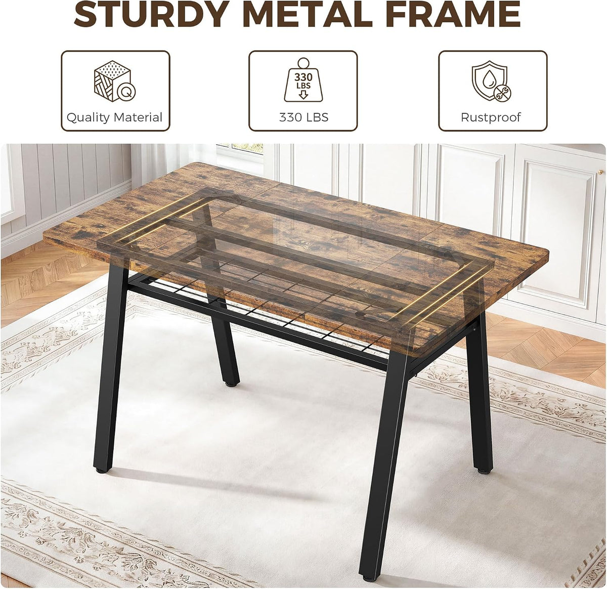 IRONCK 47.2 Inch Dining Table for 4-6, Kitchen Table with Storage Rack