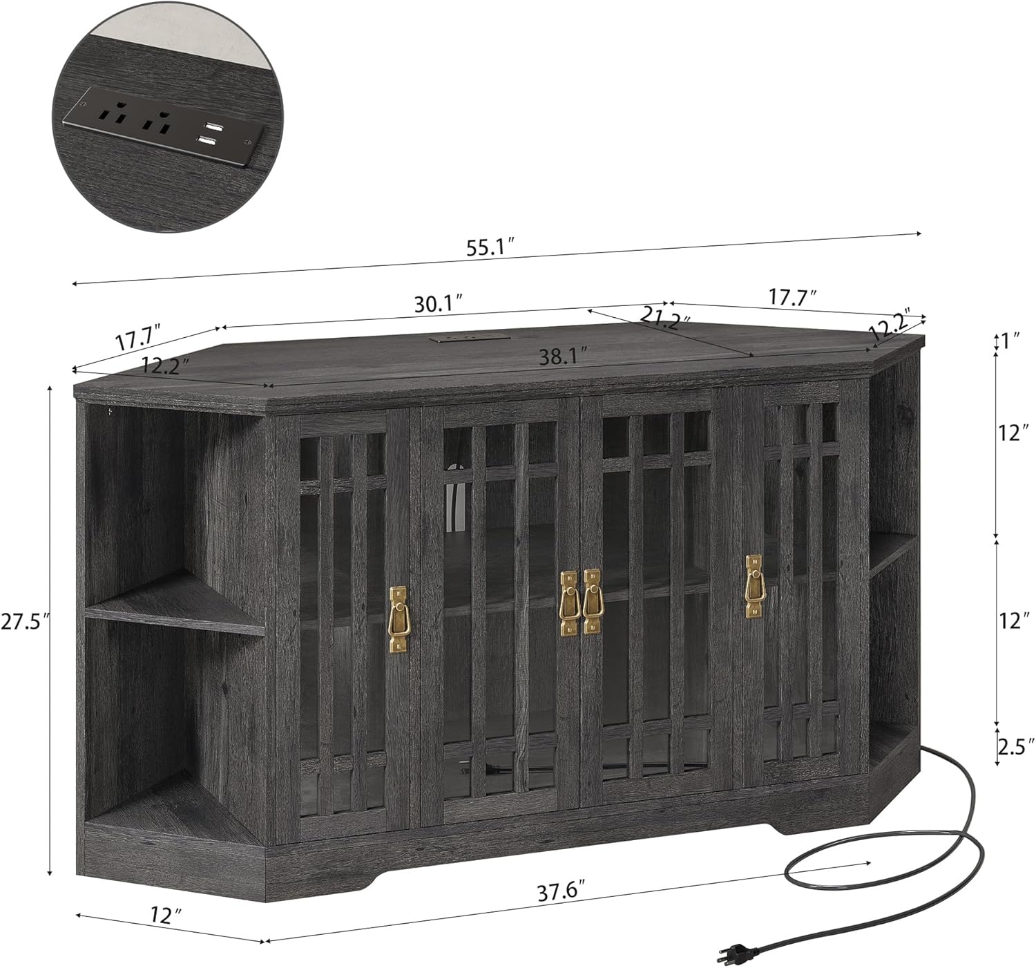 IRONCK Corner TV Stand for TVs up to 60 Inch with Power Outlet