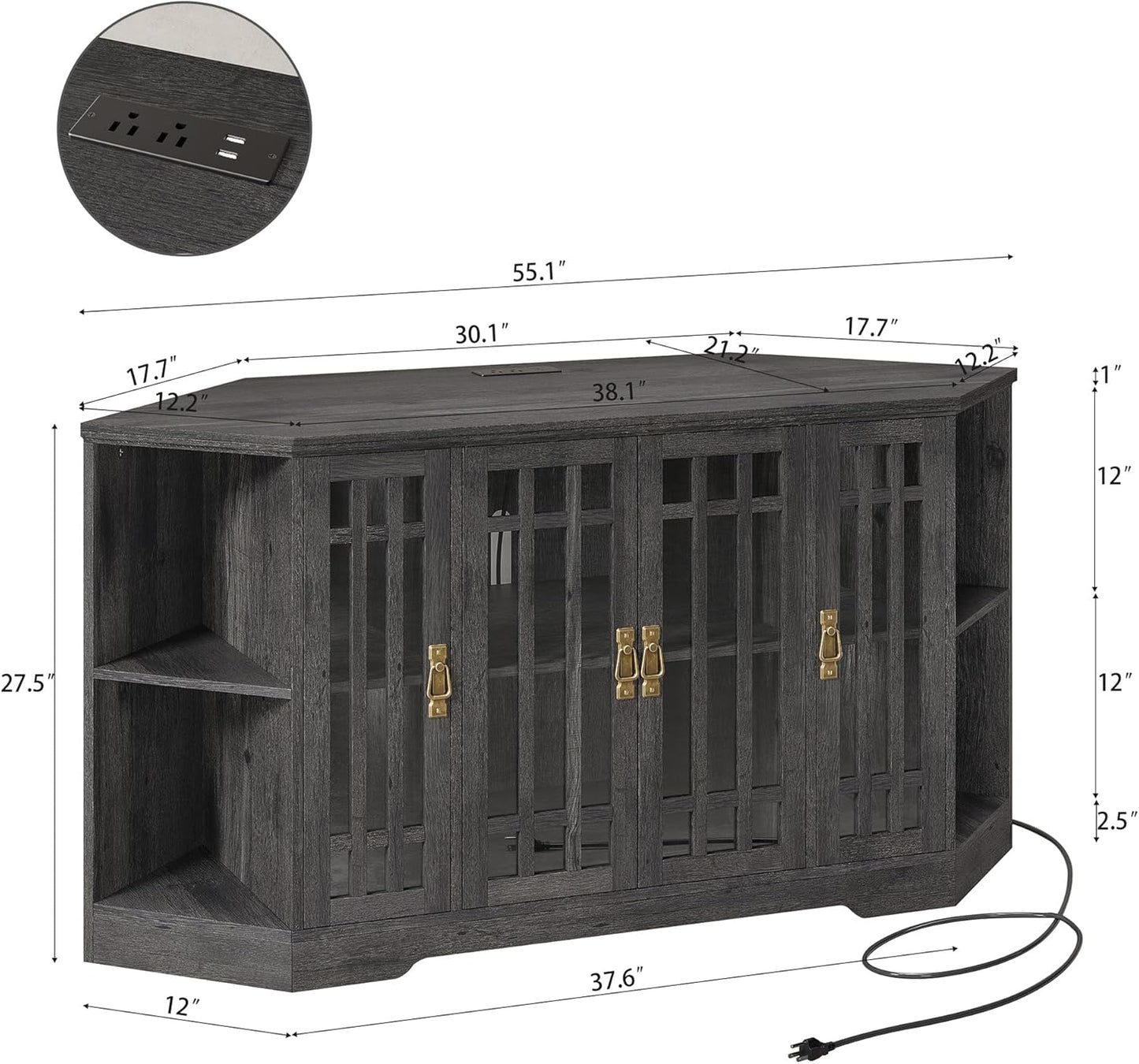 IRONCK Corner TV Stand for TVs up to 60 Inch with Power Outlet