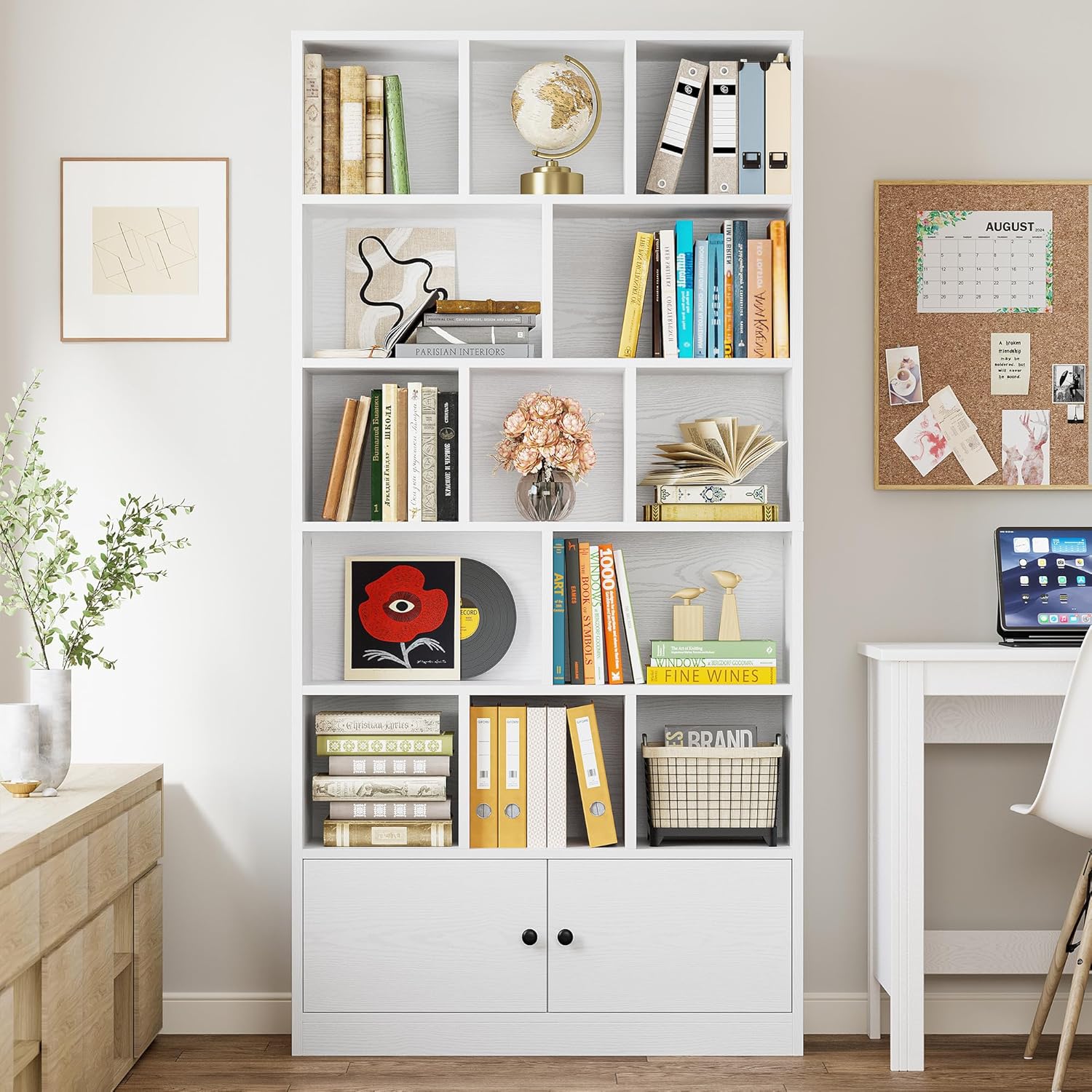 IRONCK Bookcase with Doors and Open Shelves for Home Office and Living Room | Hidden Storage, Heavy-Duty Shelves, Dust Protection, Minimalist Style