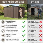 IRONCK Storage Shed, 9.7 x 7.7 FT Tool Shed with Lockable Doors, Brown Galvanized Steel Metal, Breathable Vent, Garden Shed for Yard Bins, Wheelbarrow, Generator