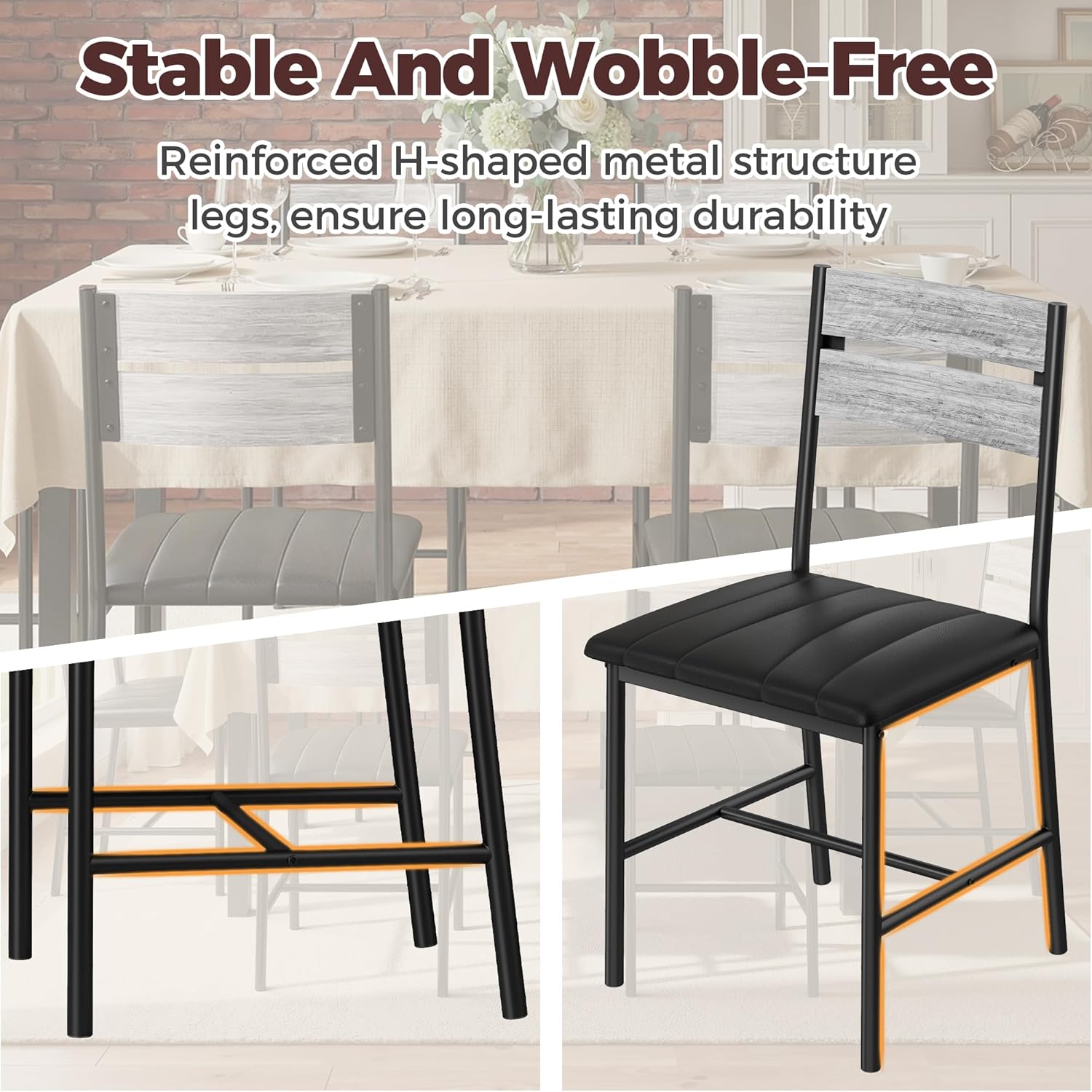 IRONCK Dining Chairs Set of 6, Upholstered Kitchen Chairs with Ergonomic Backrest, Gray