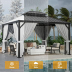 IRONCK Aluminum Patio Gazebo with Double Roof, with Net and Curtain