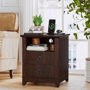 IRONCK Night Stand with Charging Station, Bedside Table with 2 Drawers and 1 Open Shelf