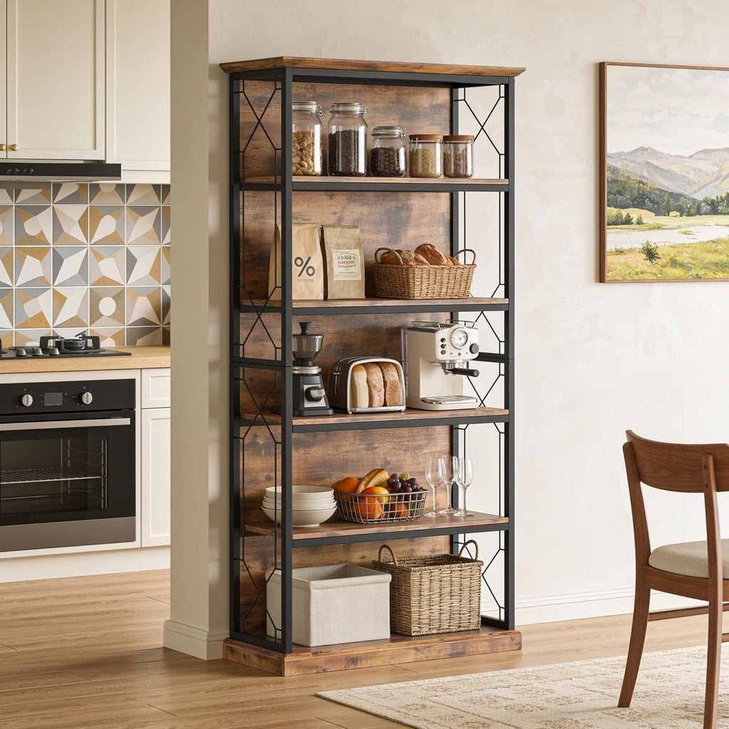 IRONCK 71 Inch5 Tier Industrial  Wood Freestanding BookShelf, Rustic Brown