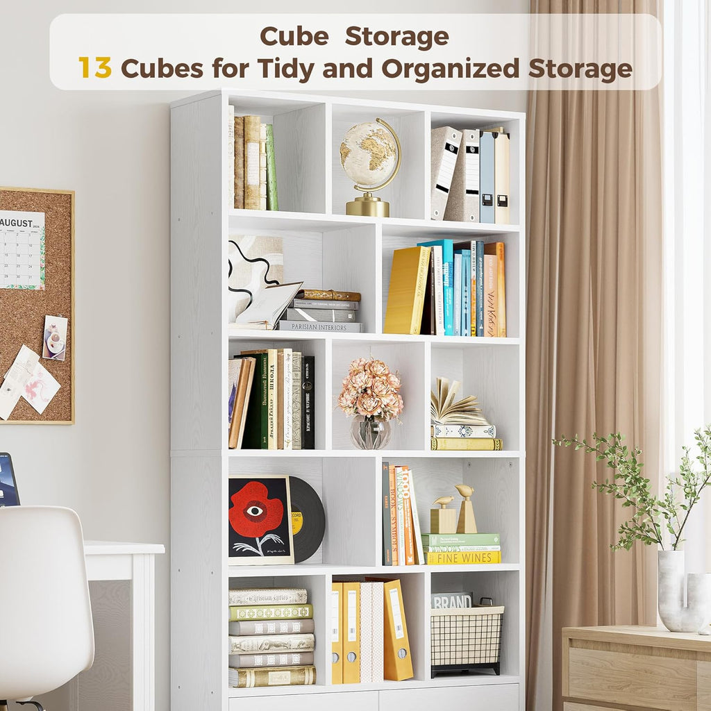 IRONCK Bookcase with Doors and Open Shelves for Home Office and Living Room | Hidden Storage, Heavy-Duty Shelves, Dust Protection, Minimalist Style