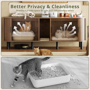 7 Furniture 60 Inch Double Cat Litter Box Enclosure Furniture with Built-in Power Outlet & Sliding Door, Walnut
