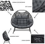 IRONCK Patio Double Egg Chair Outdoor, Oversized Egg Chair for Outside, Extra Large Cushions, Upgraded Frame, 700 Lbs, 2 Person Seat for Poolside, Balcony, Indoor, Black