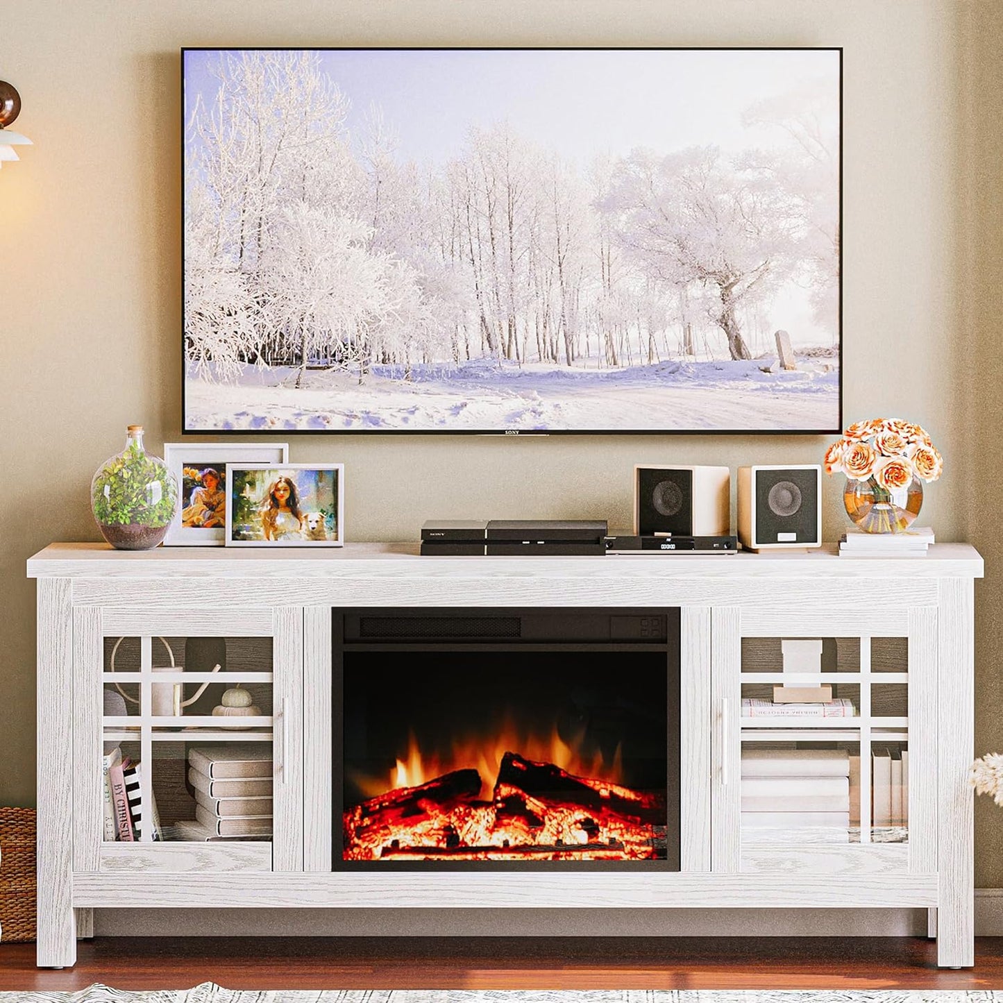 IRONCK 59” TV Stand with 23” Electric Fireplace