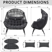 IRONCK Double Egg Chair Outdoor, 2 Person Wicker Lounge Chair, Dark Grey