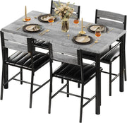 IRONCK Dining Table Set for 4, Wood Kitchen Table with Upholstered Chairs for Kitchen Room and Small Spaces, Grey