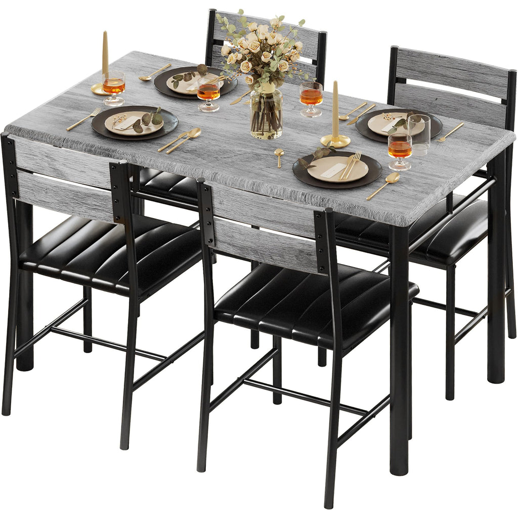 IRONCK Dining Table Set for 4, with Upholstered Chairs, Grey