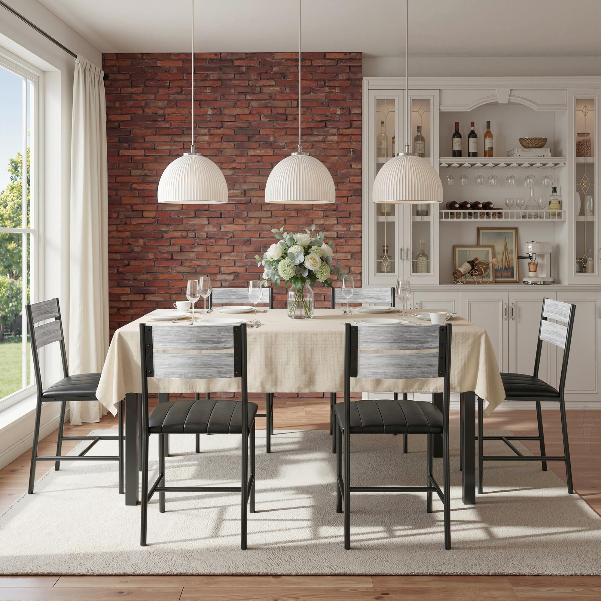 IRONCK Dining Chairs Set of 6, Upholstered Kitchen Chairs with Ergonomic Backrest, Gray