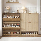 IRONCK Fluted Shoe Cabinet Storage with 2 Flip Drawers