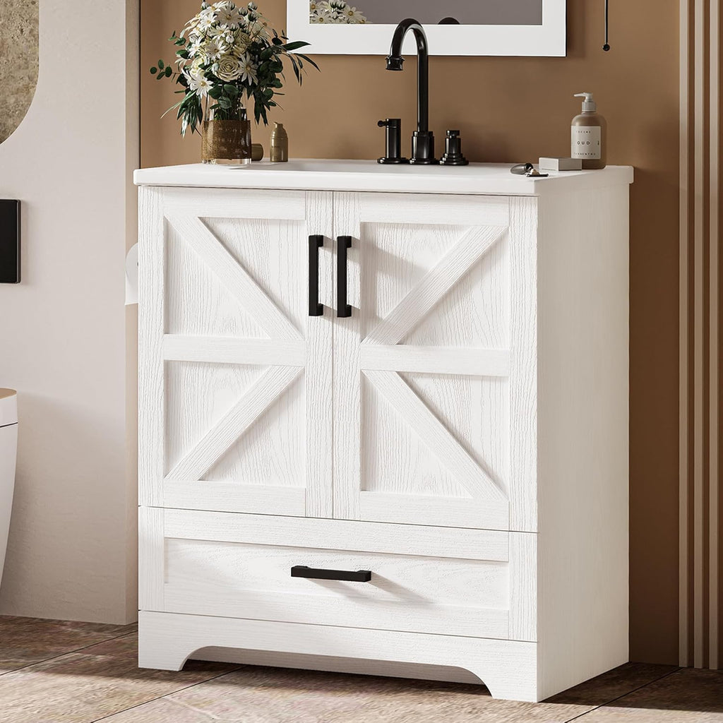 IRONCK 24" Wood Fixture Stand Bathroom Vanity with Sink, Easy Assembly