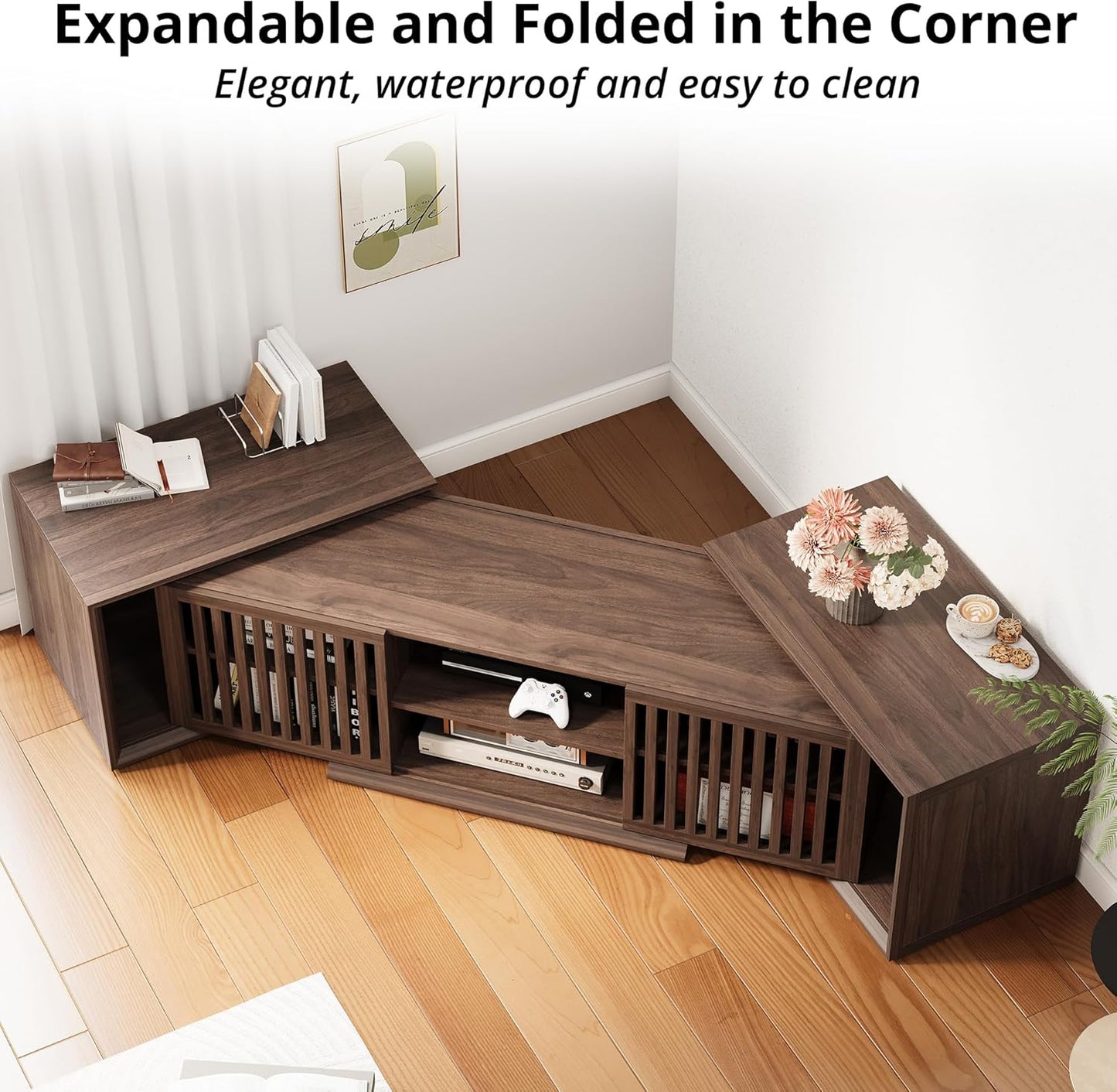 IRONCK ddjustable TV Stand for TVs up to 75 Inches, Dark Walnut