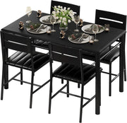 7 Furniture Dining Table Set for 4, Wood Kitchen Table with Upholstered Chairs for Kitchen Room and Small Spaces, Rustic Brown