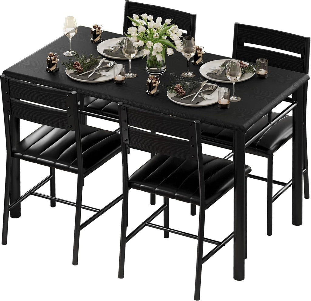 IRONCK Wood Dining Table Set, Wood Kitchen Table with Upholstered Chairs