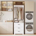 IRONCK Freestanding Closet System with Adjustable Shelves & 3 Drawers | Closet Organizer with Hanging Rod, Ideal for Bedrooms, Apartments and Small Closet Storage, 23.6" White