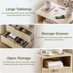 IRONCK Fluted Night Stand Set of 2, with Charging Station, Drawers and Open Shelves, Oak