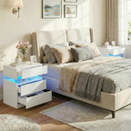 IRONCK Nightstand, with 3 Drawers,  with LED Light  for Bedroom, White