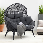 IRONCK Double Egg Chair Outdoor, 2 Person Wicker Lounge Chair, Dark Grey