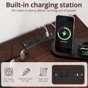 IRONCK Night Stand with Charging Station, Bedside Table with 2 Drawers and 1 Open Shelf