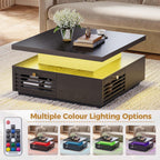 IRONCK Coffee Table with LED Light and Charging Station, 4 Storage Drawers