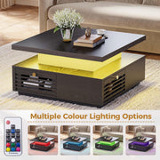 IRONCK Coffee Table with LED Light and Charging Station, 4 Storage Drawers