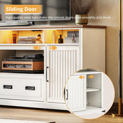 IRONCK TV Stand for 75+ Inch TV, Entertainment Center with Sliding Doors and Storage, White